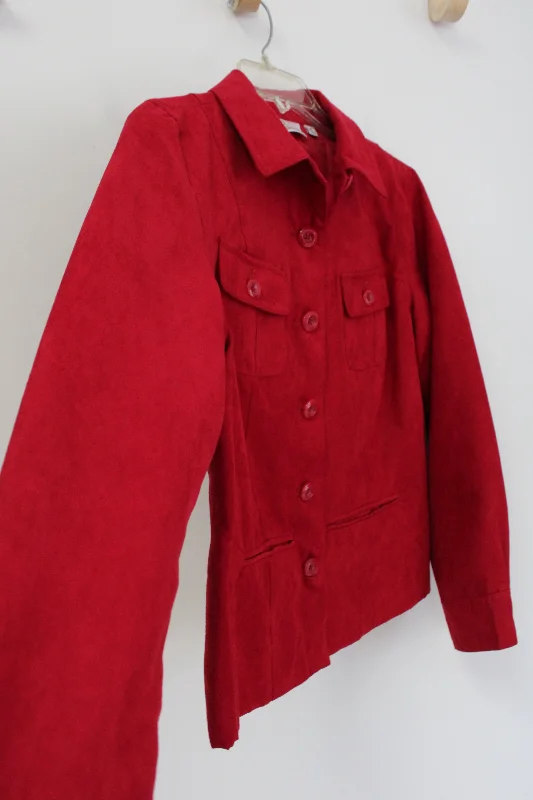 Studio Works Red Sueded Jacket | 4 Petite Tailored Jacket Straight Jacket A-Line Jacket