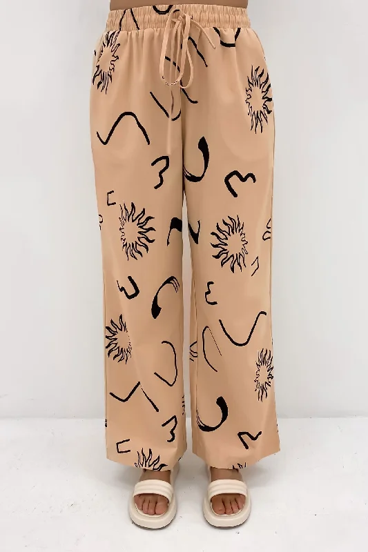 Penny Pant Beige Black Sun Swirl Comfy High-Waist Jeans