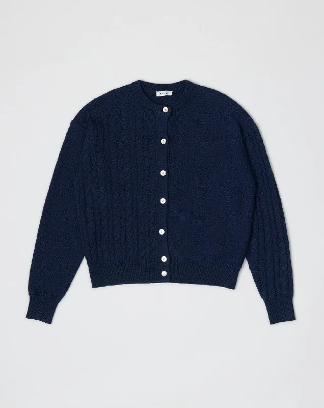 Brooklyn Cardigan in Navy Herringbone Houndstooth Plaid