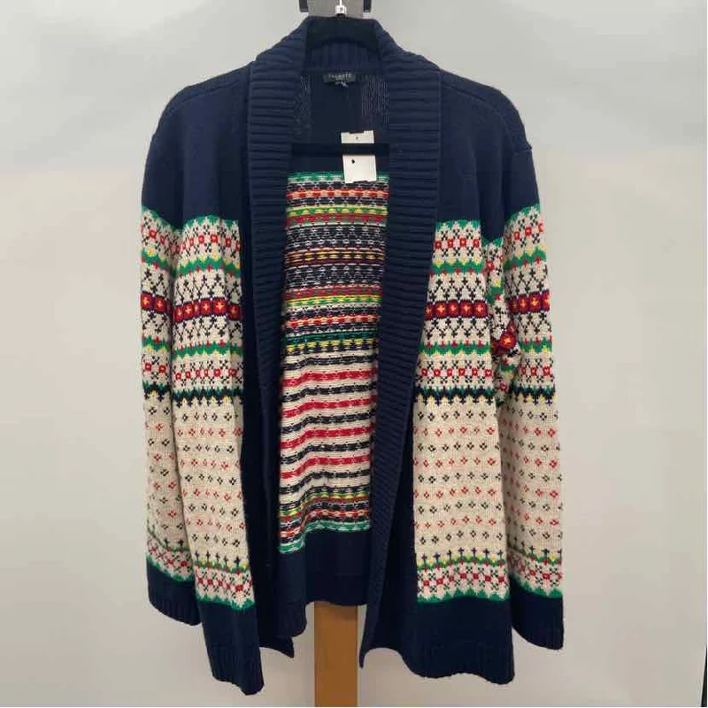 Talbots Women's Size XLP Navy Fair Isle Cardigan Mesh Cardigan Canvas Denim