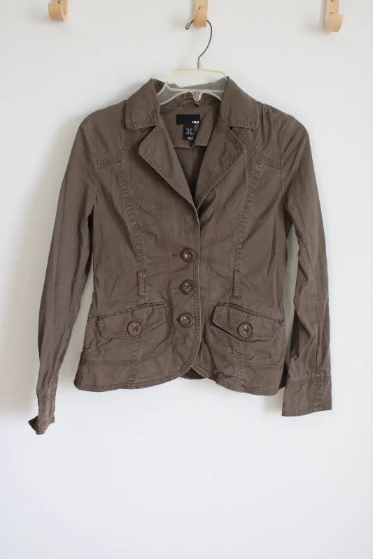 H&M Y2K Brown Khaki Collared Jacket | 6 Welt Pockets Slit Pockets Flap Pockets