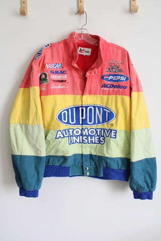 Chase Authentics Vintage Du Pont Automotive Rainbow Striped Denim Racing Jacket | XL Plaid Jacket Tartan Jacket Houndstooth Jacket