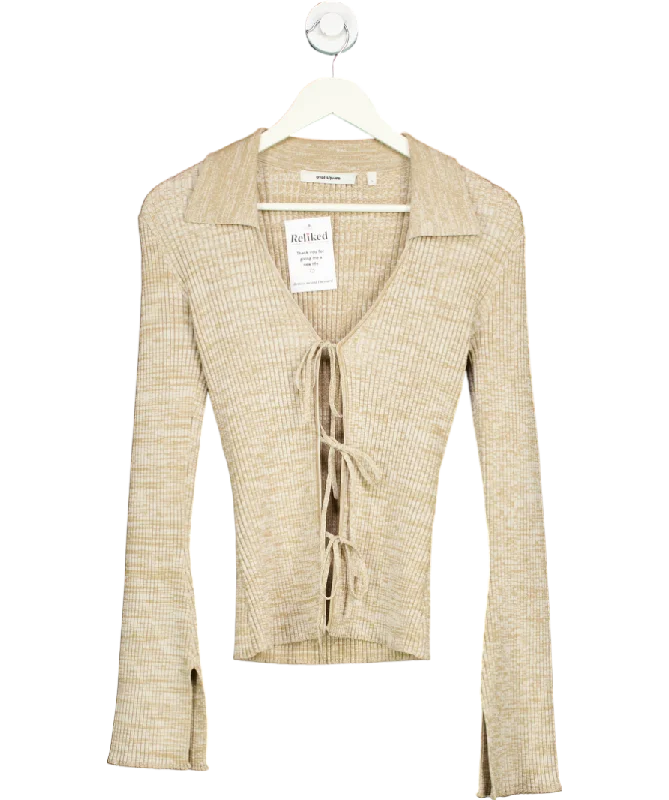 Oval Square Beige Tanner Knit Tie Cardigan UK S Tailored Straight A-Line