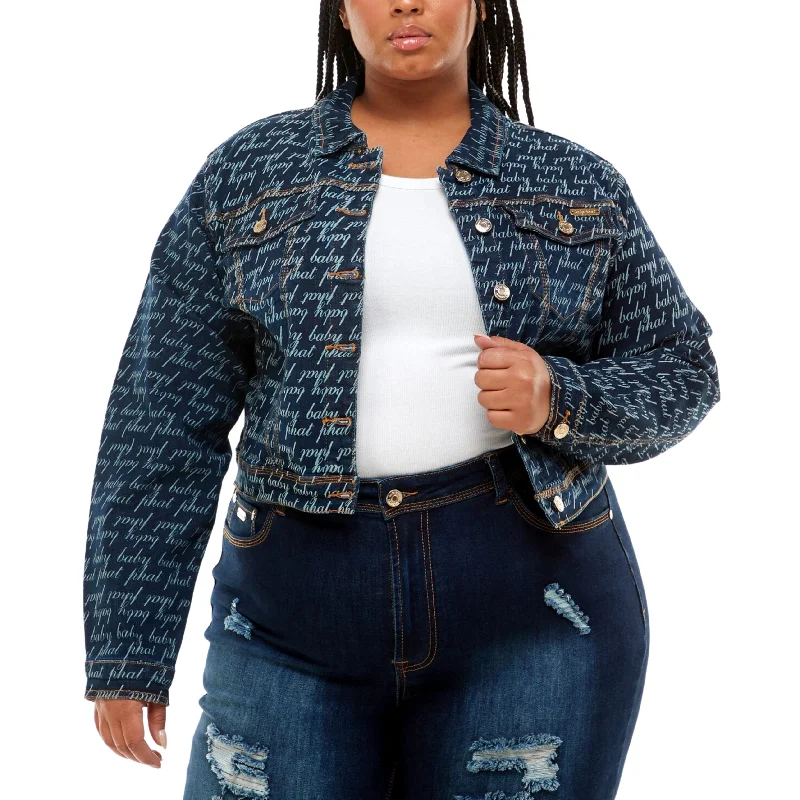 BABY PHAT - Plus Size Graphic Denim Jacket Print Jacket Jacquard Jacket Patchwork Jacket