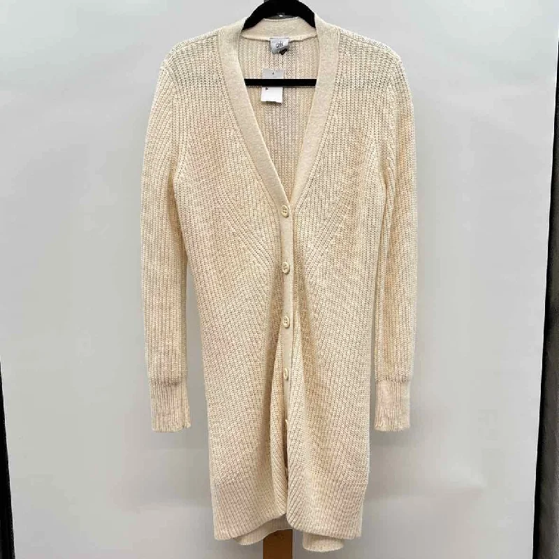 CABI Women's Size M Ivory Solid Cardigan Velvet Chenille Corduroy