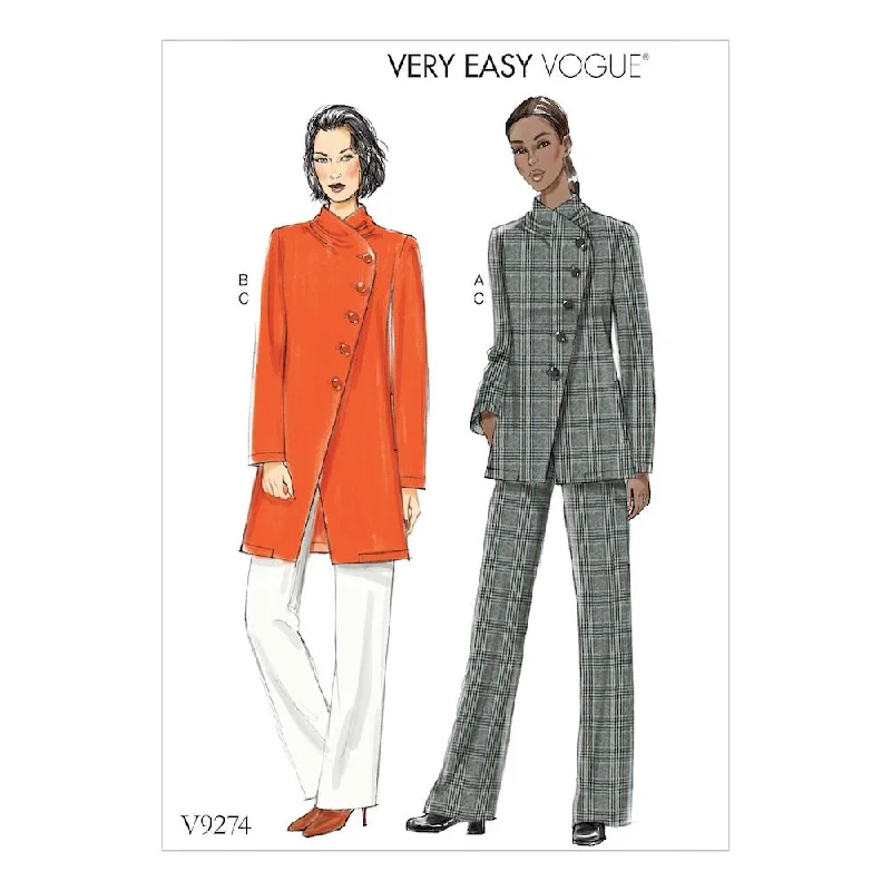 Vogue Pattern V9274 Misses' Asymmetrical Lined Jacket, and Pull-On Pants Snapped Jacket Toggled Jacket Drawstring Jacket