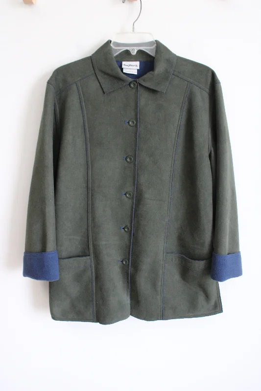 Bonworth Green Sueded Blue Fleece Lined Jacket | S Front Pockets Side Pockets Patch Pockets