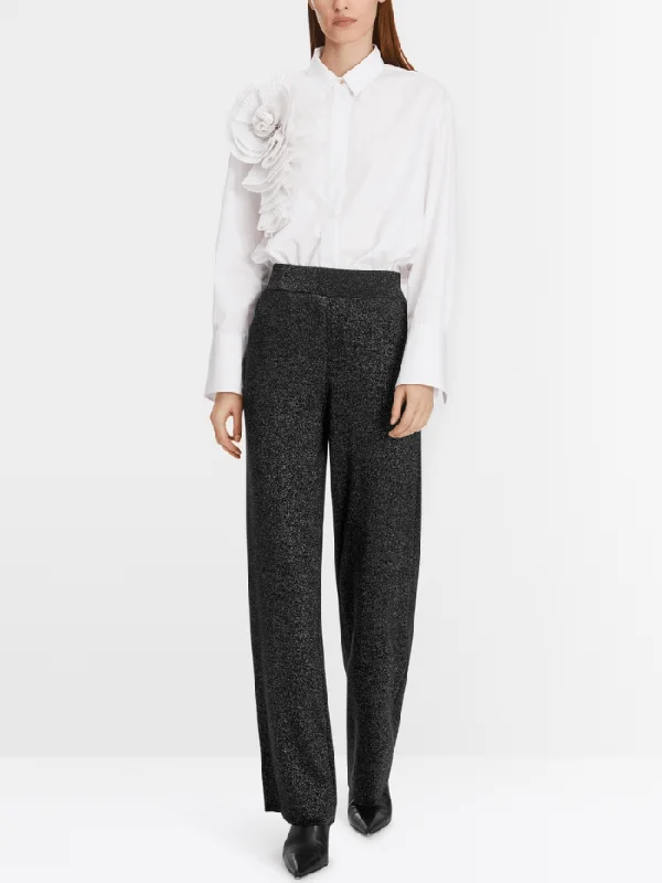 Marc Cain WASHINGTON Black Glitter Look Trousers XP 81.54 M50 Col 900 Trousers Summer Linen