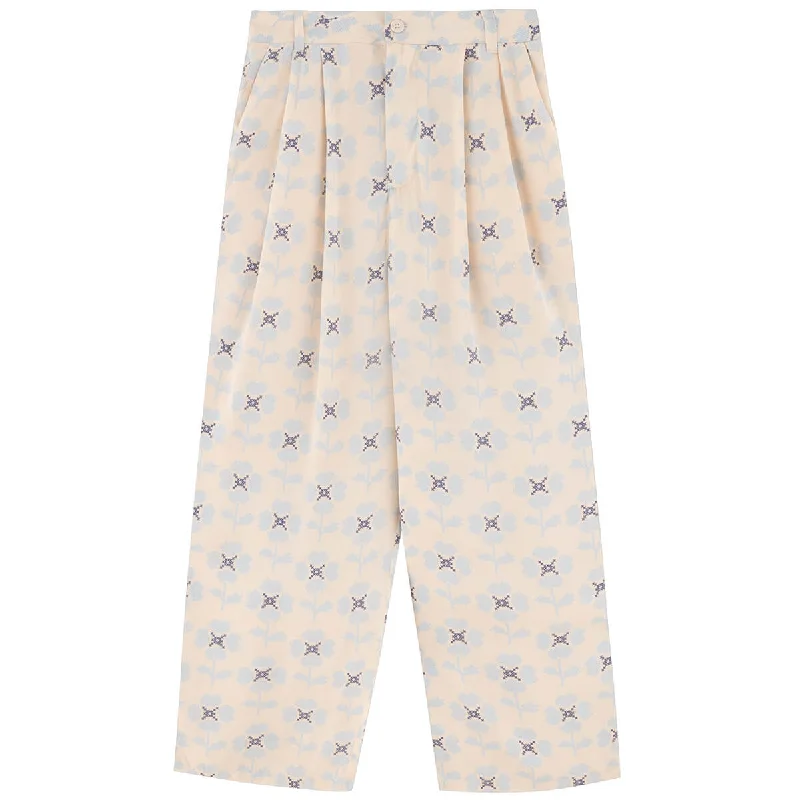 Cross Stitch Flowers Pleated Trousers by The Tiny Big Sister - Last One In Stock - EUR 36-38 (UK 8-10) Trousers Fall Fleece