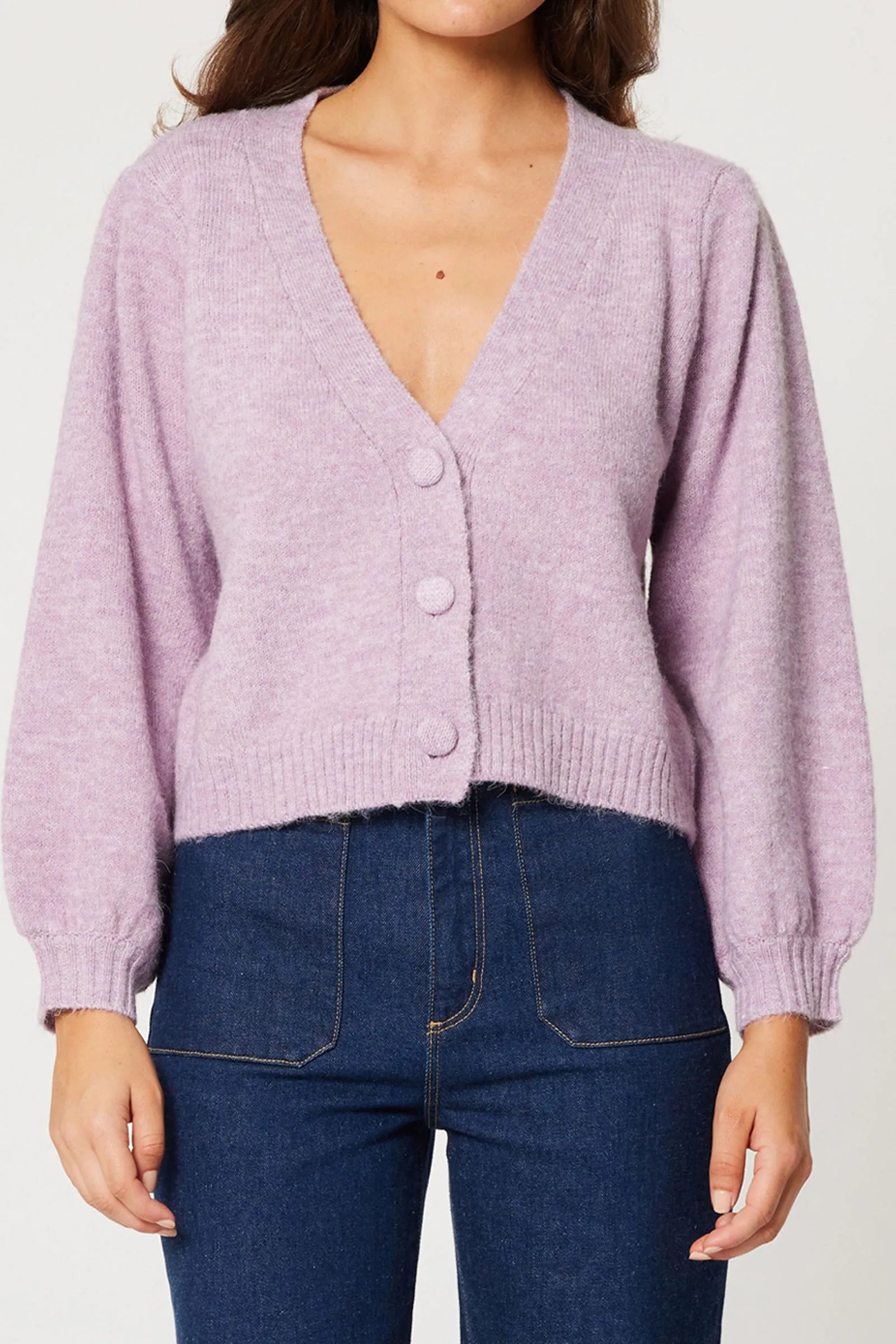 Delphine Cardigan in Lavender Patchwork Embroidered Appliqued