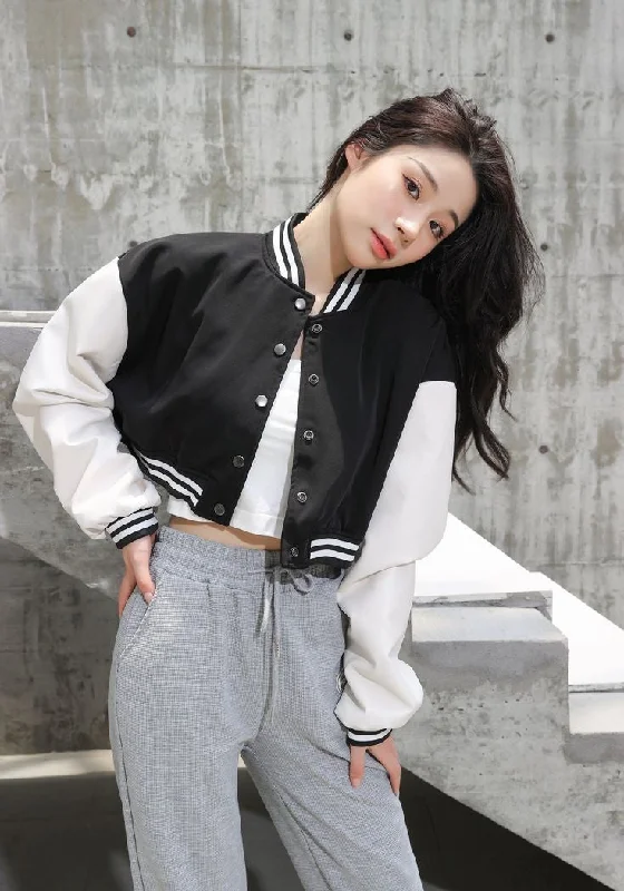 Baseball Leather Sleeve Cropped Fashion Varsity Jacket For Women Knit Jacket Woven Jacket Fleece Jacket