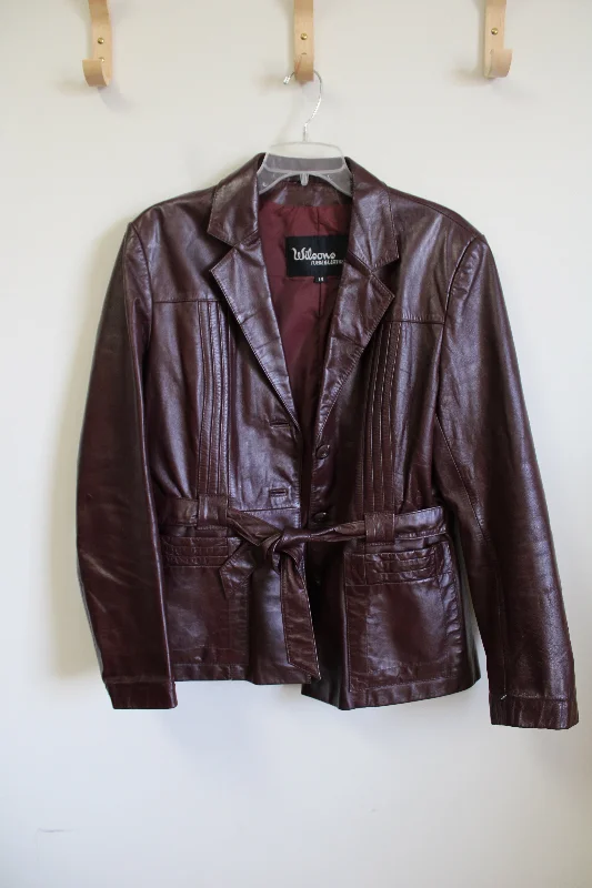 Wilsons Leather Vintage Brown/Maroon Belted Leather Jacket | 14 Oversized Jacket Tailored Jacket Straight Jacket