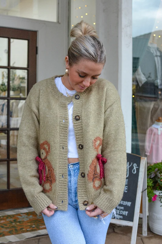 Natural Teddy Bear Cardigan Iron Safe Non-Iron Wrinkle Free