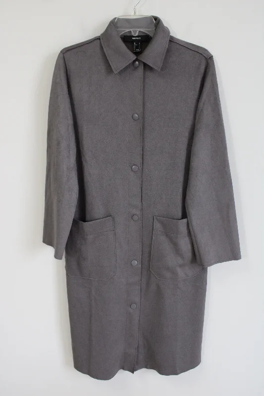 Forever 21 Gray Sueded Long Jacket | S Anorak Shell Jacket Lightweight Jacket