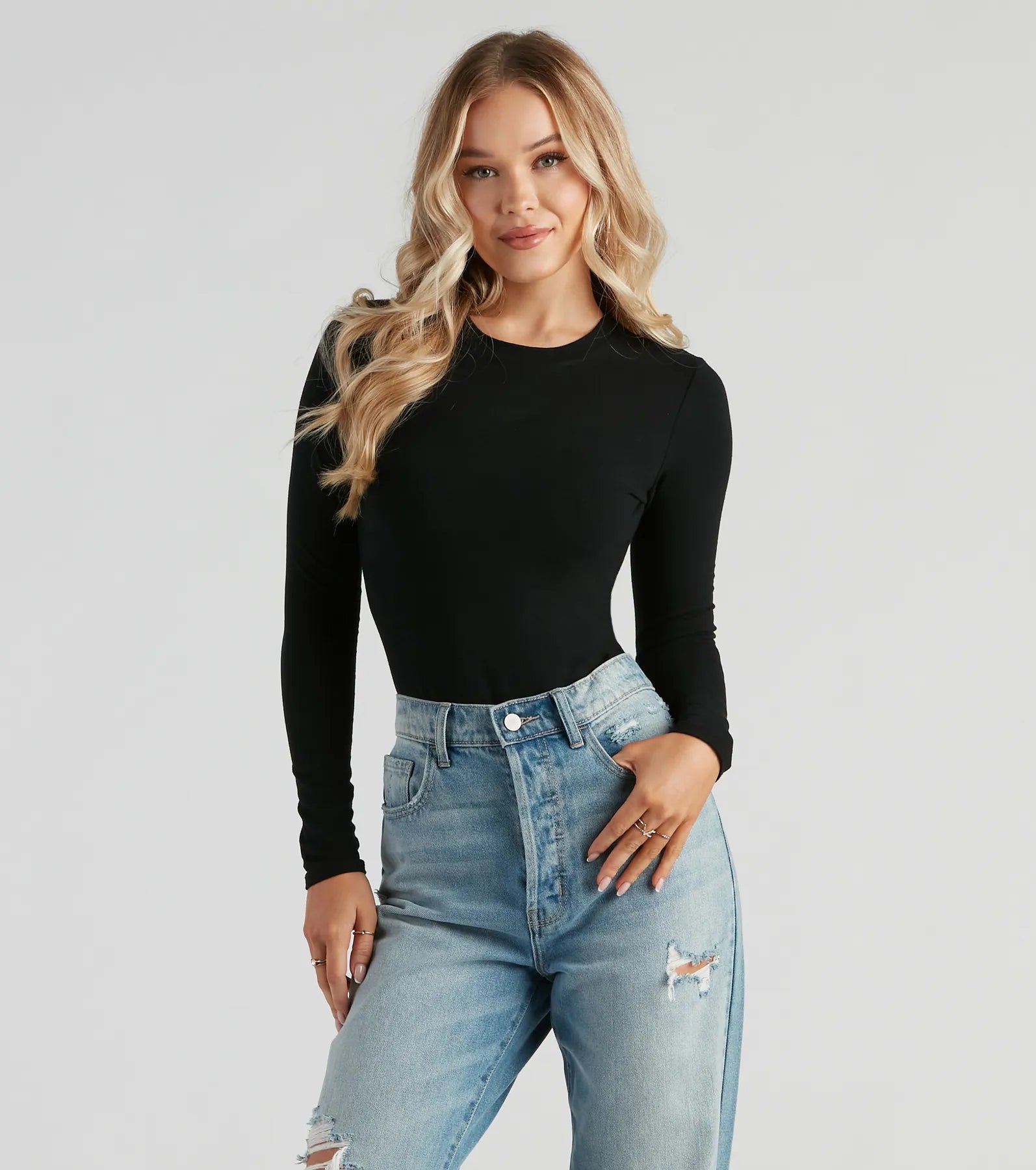 Not Your Basic Long Sleeve Bodysuit Fashionable V-Neck Bodysuit