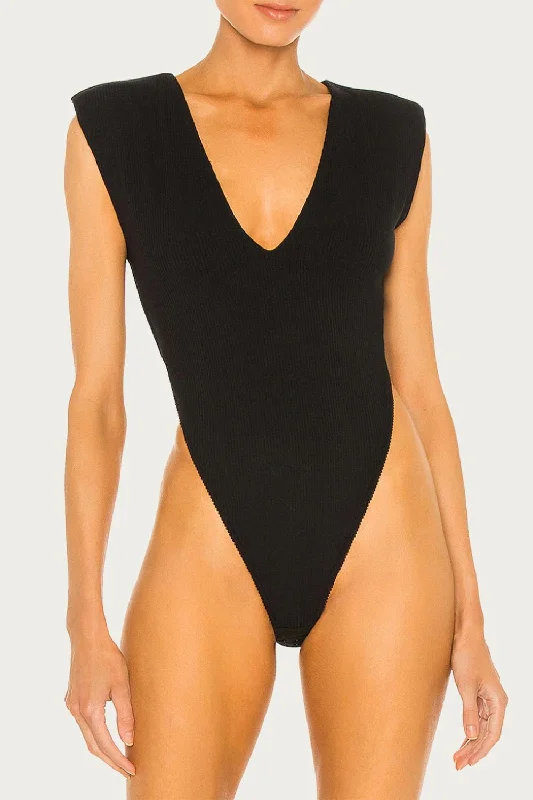 Ami Bodysuit In Noir Elegant Mesh Bodysuit for Night