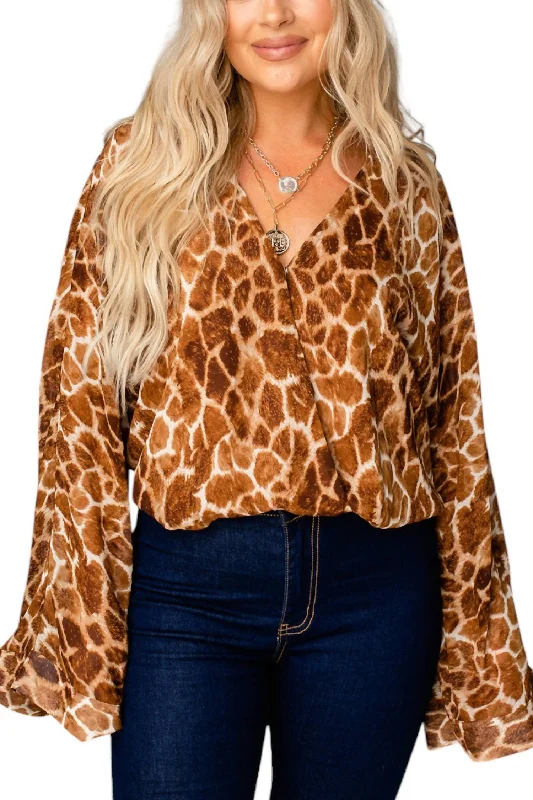 Ariana Bodysuit In Giraffe Fashionable Bodysuit with Button Detail