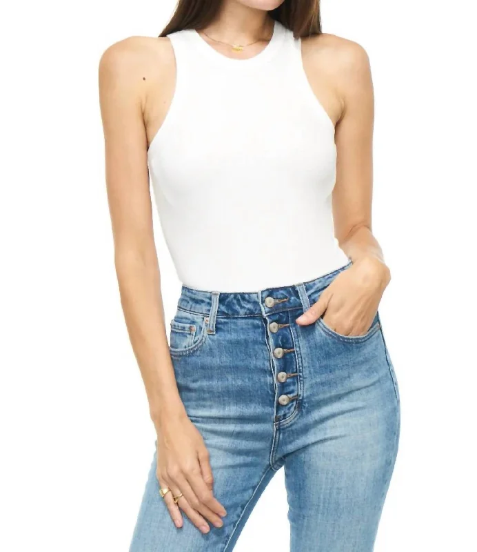 Blake Sleeveless Crew Neck Bodysuit In Le Blanc Comfortable Soft Bodysuit