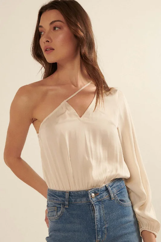 Chic to Chic One-Shoulder Cutout Bodysuit Fashionable Bodysuit with Pleats