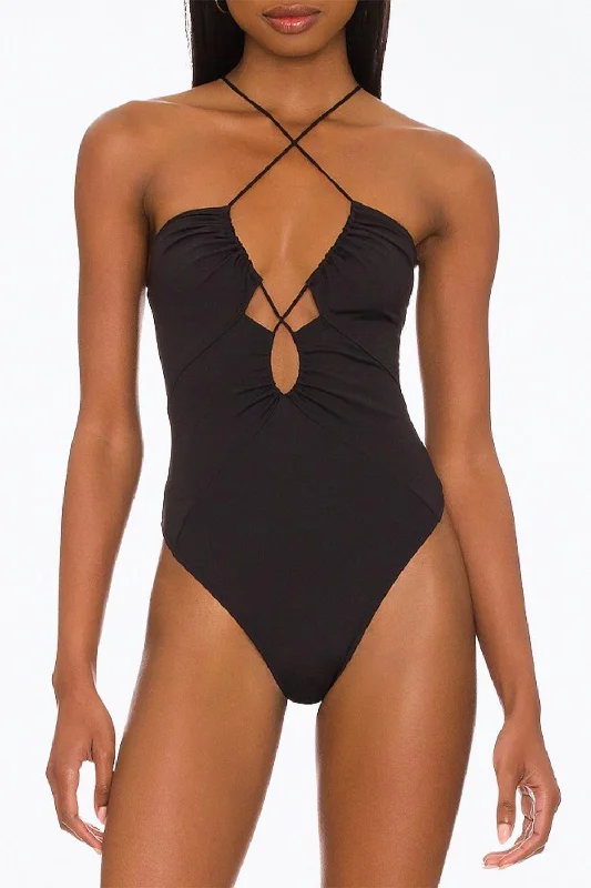 Delicious Leila Bodysuit In Black Trendy Bodysuit with Back Tie