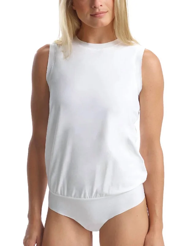 Essential Cotton Muscle Bodysuit In White Stylish One-Shoulder Bodysuit