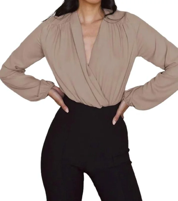 Forever A Statement Bodysuit In Taupe Comfortable Full-Sleeve Bodysuit