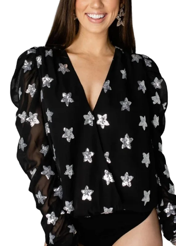 Joan Star Bodysuit In Black Cozy Fit Bodysuit