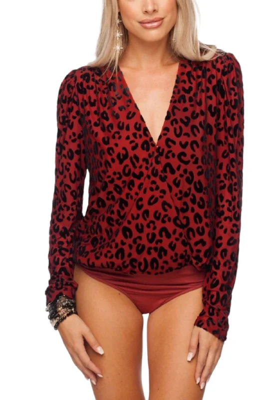 Melissa Bodysuit In Rust Leopard Trendy Sleeveless Bodysuit