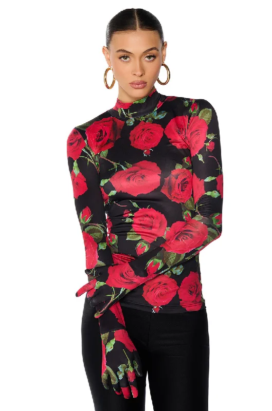 ROSES ARE RED REMOVABLE GLOVE BODYSUIT Fashionable Bodysuit with Snaps