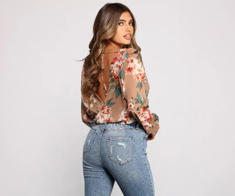 Sweet And Stylish Floral Bodysuit Stylish Draped Bodysuit