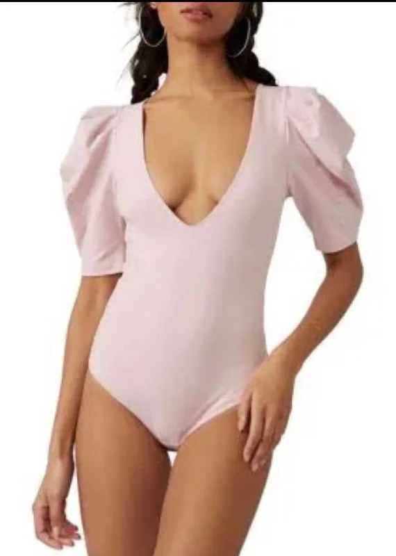 Va Va Voop Bodysuit In Soft Pink Comfortable Bodysuit with Thong Back