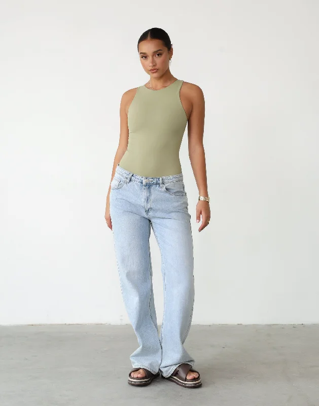 Vivid Bodysuit (Sage) Fashionable Square Neck Bodysuit