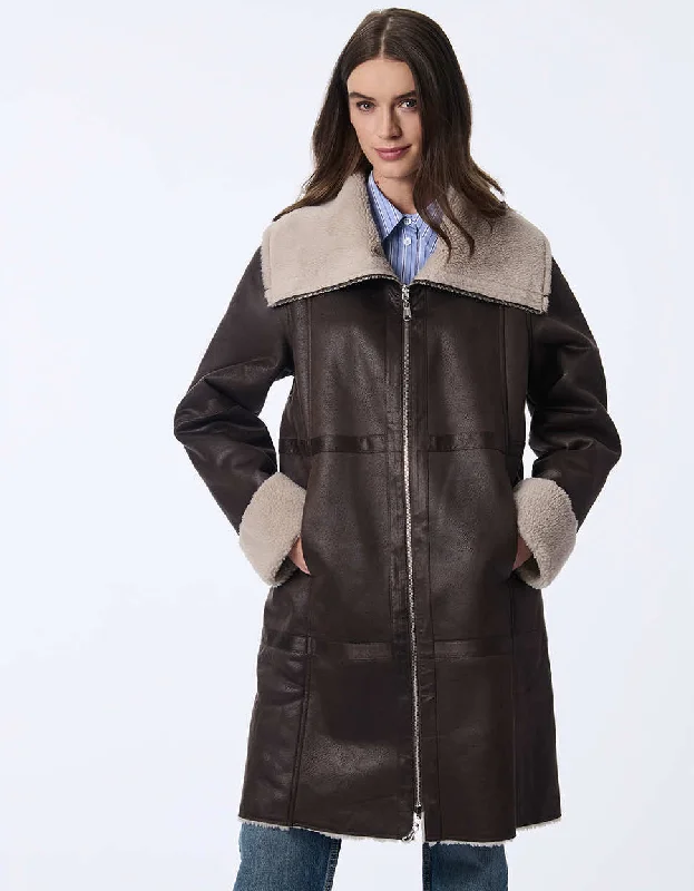 Alpine Whisper Teddy and Faux Leather Reversible Coat Fur-Lined Aviator Coat