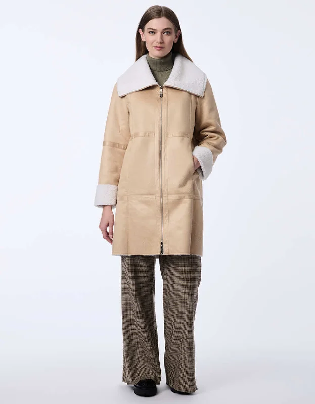 Alpine Whisper Teddy and Faux Leather Reversible Coat Double-Layered Poncho