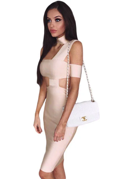 Apricot Sexy Choker Neck Cut out Bandage Party Dress Tunics Business professional