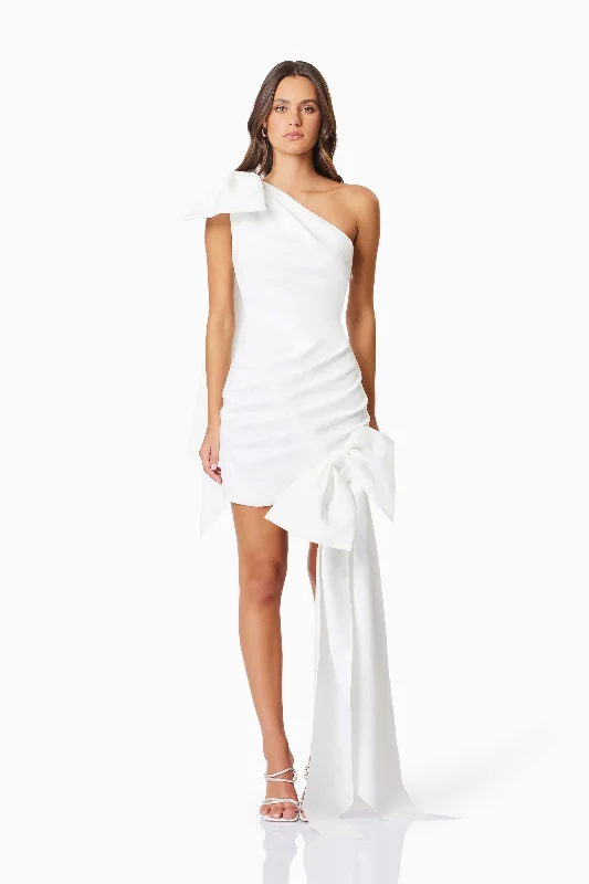 Bethany Mini Bow Party Dress In White Tunics Solid Classic