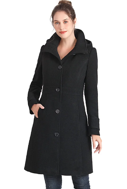 BGSD Women Jem Stand-Collar Wool Coat Luxe Satin Long Coat