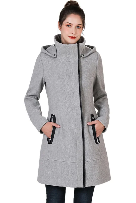 BGSD Women Meg Asymmetric Zipper Wool Coat Bold Color Block Coat