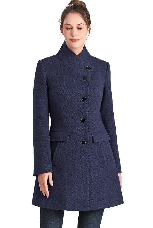 BGSD Women Sue Wool Stand Collar Walker Coat Stretch Fit Moto Jacket