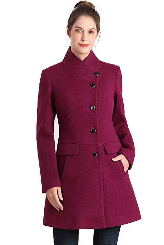 BGSD Women Sue Wool Stand Collar Walker Coat Open-Knit Duster Coat