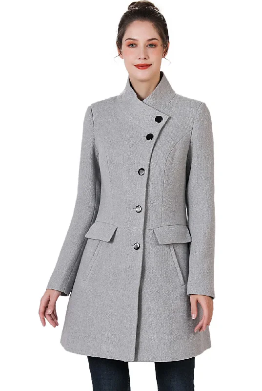 BGSD Women Sue Wool Stand Collar Walker Coat Quilted Hybrid Jacket