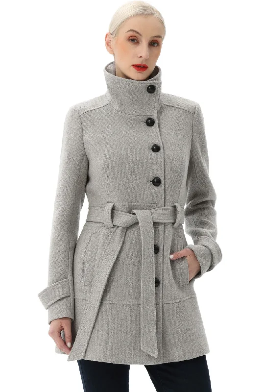 BGSD Women Wool Belted Walking Coat Functional Travel Jacket