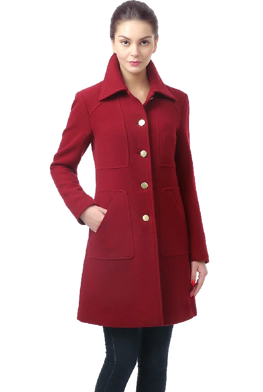 BGSD Women Elizabeth Wool Walking Coat Puff Sleeve Overcoat