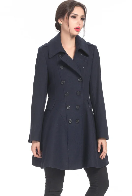 BGSD Women Emma Fit & Flare Wool Pea Coat High-Collar Puffer Coat