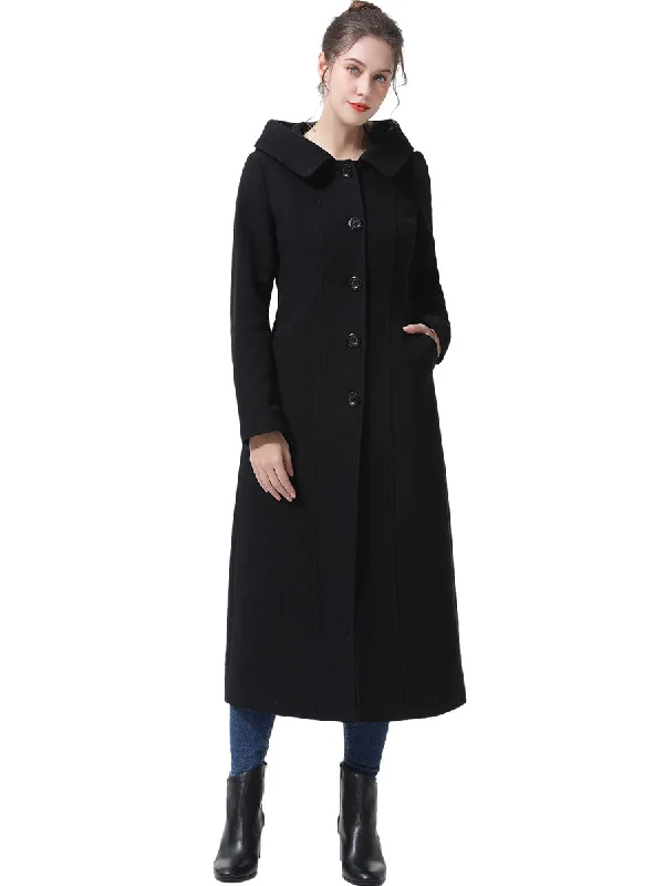 BGSD Women Kai Hooded Full Length Long Wool Coat Fitted Faux Suede Blazer