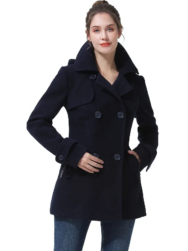 BGSD Women Luz Hooded Wool Pea Coat Plush Faux Fur Bolero