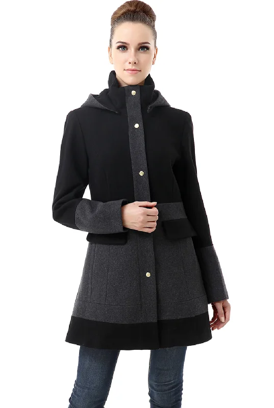 BGSD Women Marwa Color Block Hooded Wool Coat Chic Winter Coat