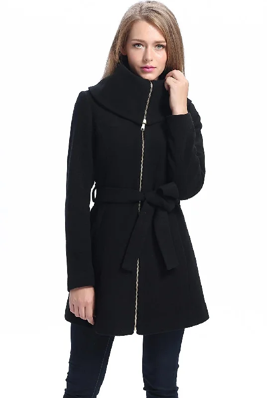 BGSD Women Robin Wool Fold Collar Coat Polished Tailored Coat