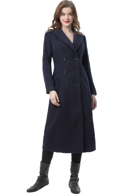 BGSD Women Vivian Double Breasted Wool Long Coat Fur-Lined Aviator Coat