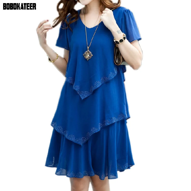 BOBOKATEER Summer Dress Blue Party Dresses Women Size Women Clothing Off-the-shoulder Chic Trendy